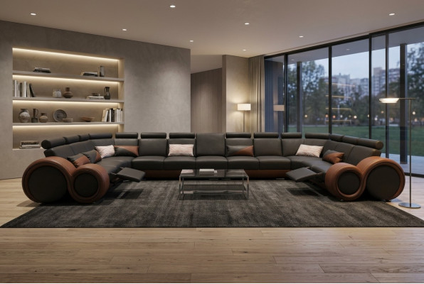 XXL sofá grande de esquina de cuero, conjunto de esquina, paisaje de esquina, tapizado, forma de U para sala de estar +USB.