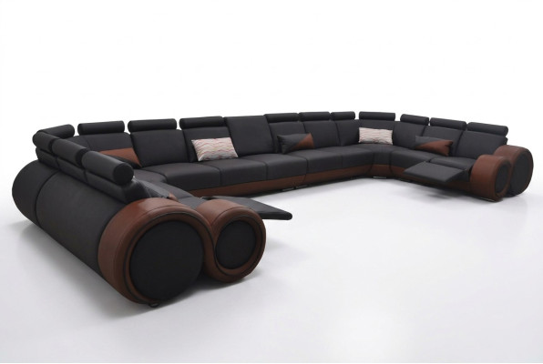 XXL sofá grande de esquina de cuero, conjunto de esquina, paisaje de esquina, tapizado, forma de U para sala de estar +USB.