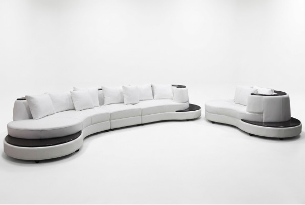Sofá de diseño para la sala de estar esquinero redondo, tapizado, conjunto de asientos redondo, paisaje de habitación con USB.
