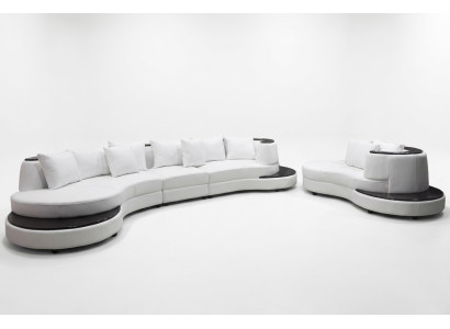 Sofá de diseño para la sala de estar esquinero redondo, tapizado, conjunto de asientos redondo, paisaje de habitación con USB.