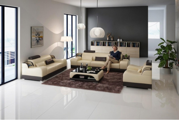 Conjunto de sofás Sofá Acolchado Sofá 3+1+1 Conjuntos de muebles de diseño de cuero de 3 piezas Juego completo.