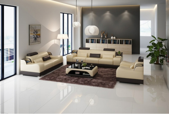 Conjunto de sofás Sofá Acolchado Sofá 3+1+1 Conjuntos de muebles de diseño de cuero de 3 piezas Juego completo.