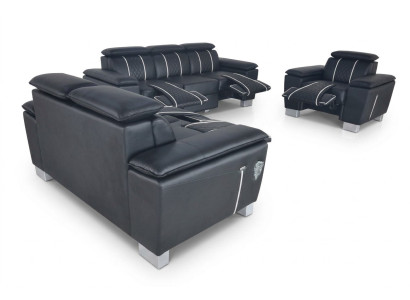 Sofá de cuero, conjunto de sofá de diseño, sofá tapizado completo 3+2+1 con USB.