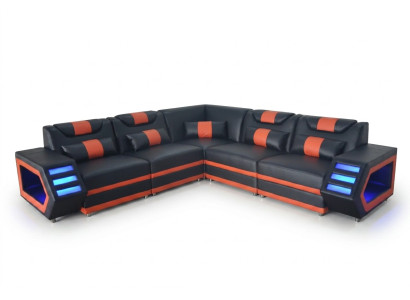 Diseño de cuero acolchado esquina sofá sofá esquina paisaje sala de estar USB LED