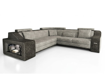 Sofá esquinero de cuero y textil con USB, conjunto de sofás acolchado en forma de L, asiento Isching.