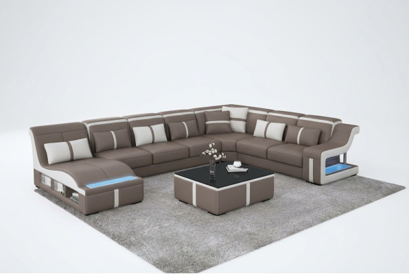 Sofá de lujo en forma de esquinera, diseño de salón con sofás modulares, sofá esquinero + luz + USB