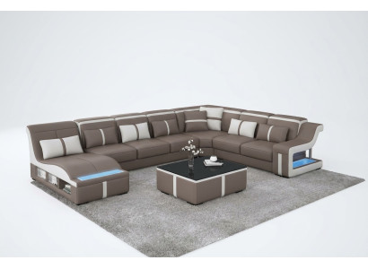 Sofá de lujo en forma de esquinera, diseño de salón con sofás modulares, sofá esquinero + luz + USB