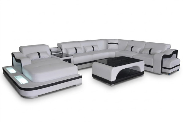 Sofá esquinero conjunto de esquina sofá sofá acolchado conjunto de sala de estar mesa USB LED Nuevo