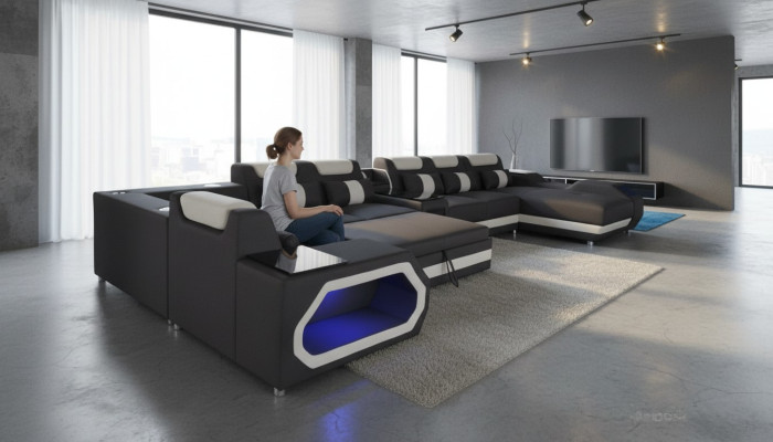 Sofá de lujo esquinero sofá moderno de estilo de vida Sofás sofá de esquina + luz + USB