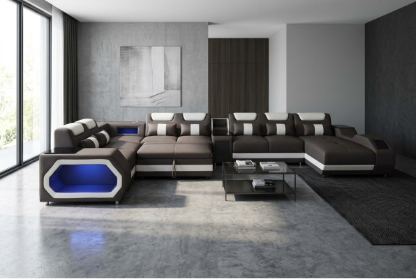 Sofá de lujo esquinero sofá moderno de estilo de vida Sofás sofá de esquina + luz + USB