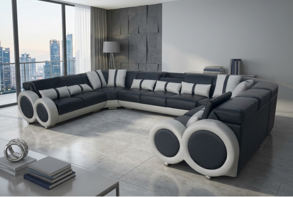 Diseño de sofá de cuero para sala de estar, sofá, sofá tapizado, esquina moderna, asiento de esquina, USB.