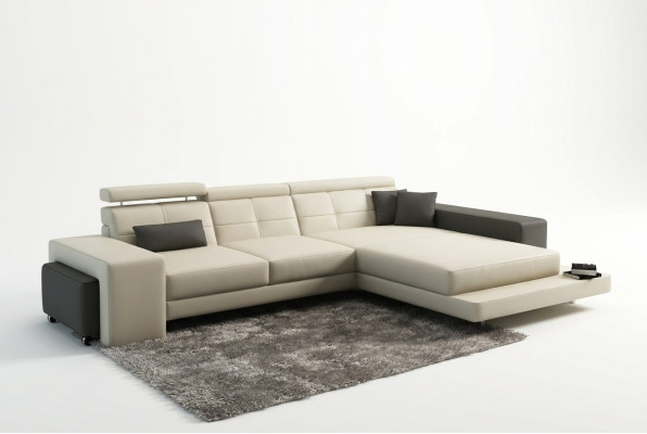 Sofá de esquina + USB, conjunto de asientos de sofá de cuero textil Geroda.