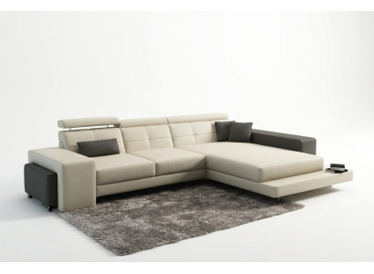 Sofá de esquina + USB, conjunto de asientos de sofá de cuero textil Geroda.