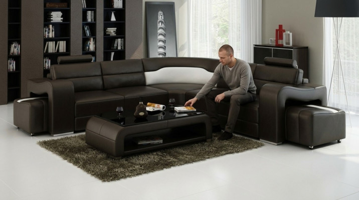 Sofá de cuero con USB, sofá de esquina de diseño de sala de estar moderno F3008B.