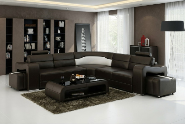 Sofá de cuero con USB, sofá de esquina de diseño de sala de estar moderno F3008B.