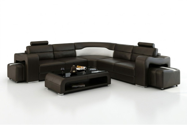 Sofá de cuero con USB, sofá de esquina de diseño de sala de estar moderno F3008B.