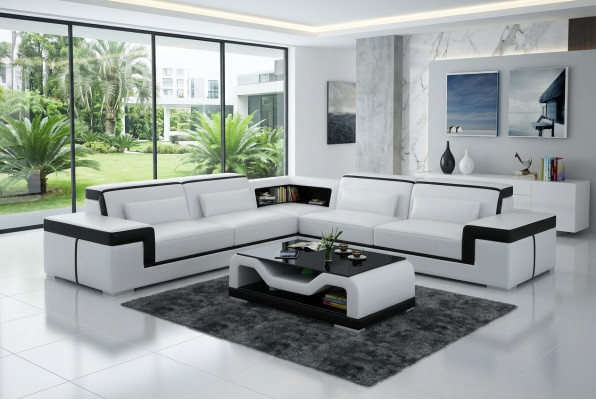 Sofá de cuero con USB, sofá de esquina de diseño moderno, conjunto de esquina G8020B.