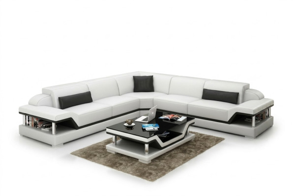Sofá de cuero con USB Sofá de esquina moderno con diseño de salón G8004B