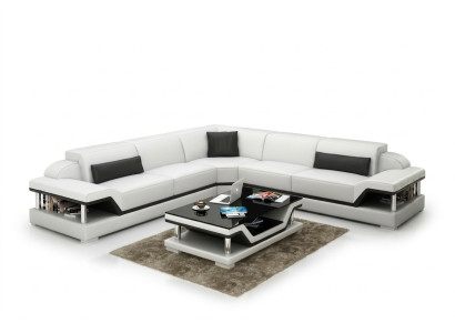 Sofá de cuero con USB Sofá de esquina moderno con diseño de salón G8004B