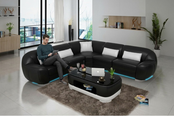 Sofá de cuero Sofá Sofá en forma de L Sofá de esquina Conjunto moderno de sofás Hecho a medida con USB