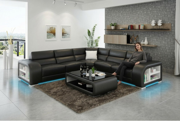 Sofá de cuero Sofá conjunto de esquina Paisaje de vida Sofá de esquina Conjunto de esquina Sofá de diseño USB Fabricación a medida