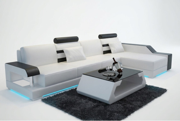 Sofá de cuero a medida, sofá modular de esquina de diseño con USB, nuevo.