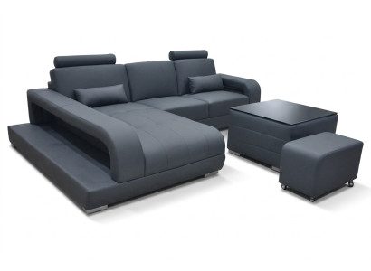 XXL sofá de esquina en cuero, conjunto de sala de estar de diseño moderno con forma de L + USB.
