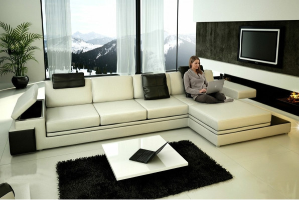 Sofá de esquina con USB Sofá Sofá de salón Asiento de esquina Conjunto de cuero Textil PHM88