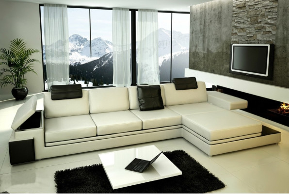 Sofá de esquina con USB Sofá Sofá de salón Asiento de esquina Conjunto de cuero Textil PHM88