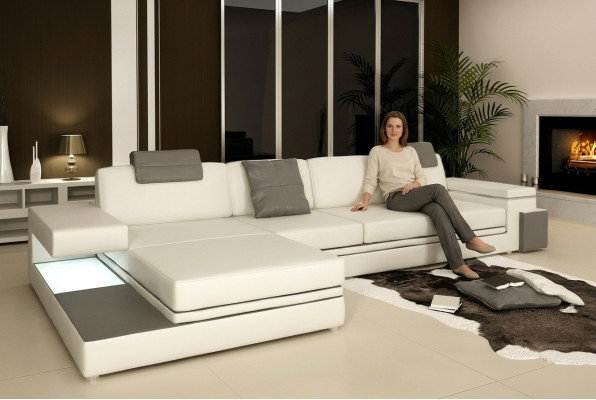 Sofá esquinero con USB Sofá Esquina Sofá Paisaje de estar Asiento Esquina Conjunto Cuero Textil PHM88