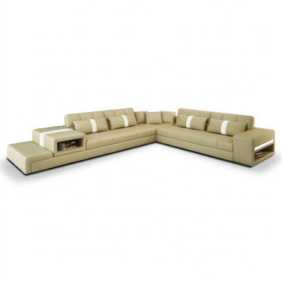 Sofá de esquina Sofá Couch USB Tapizado Sofá de diseño en forma de L Nuevo Beige