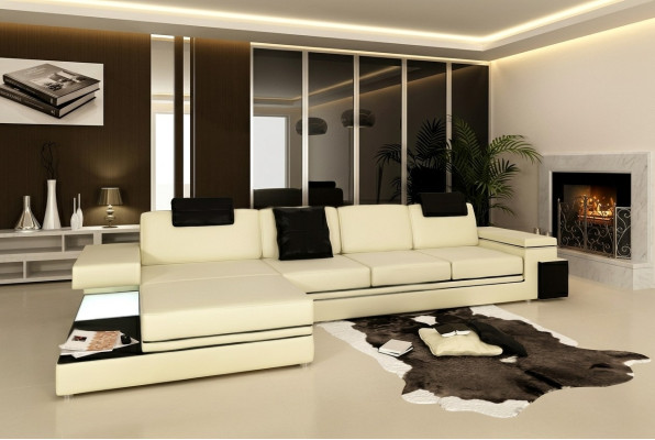 Sofá de sala, sofá de cuero, sofá tapizado, conjunto de asientos, moderno, iluminado, LED + USB