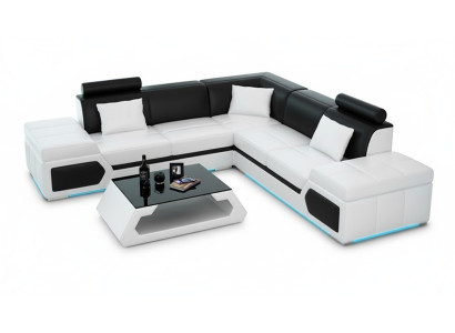 Sofá de cuero en forma de L Sofá de diseño combinado moderno Sofá esquinero Sofá + USB