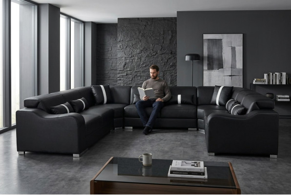 Sofá de cuero con USB, cojines de esquina, moderno conjunto de salón en forma de U, diseño