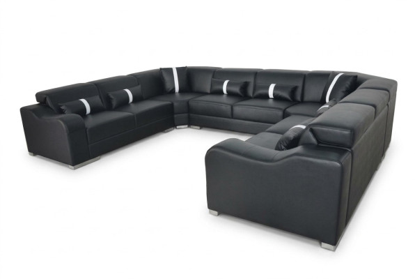 Sofá de cuero con USB, cojines de esquina, moderno conjunto de salón en forma de U, diseño