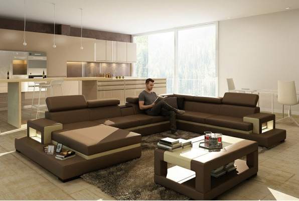 Sofá de cuero Sofá sofá en forma de L Sofá seccional Sofá Diseñador Asiento Esquina LEONARDO-B