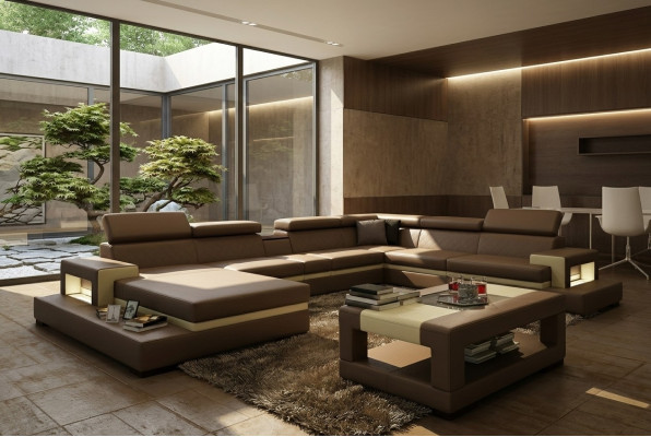Sofá de cuero Sofá sofá en forma de L Sofá seccional Sofá Diseñador Asiento Esquina LEONARDO-B