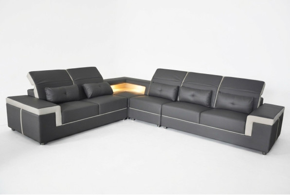 Sofá esquinero tapizado, diseño de sala de estar, sofá esquinero en forma de L, sofá de esquina con puerto USB + LED.