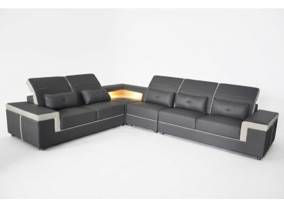 Sofá esquinero tapizado, diseño de sala de estar, sofá esquinero en forma de L, sofá de esquina con puerto USB + LED.