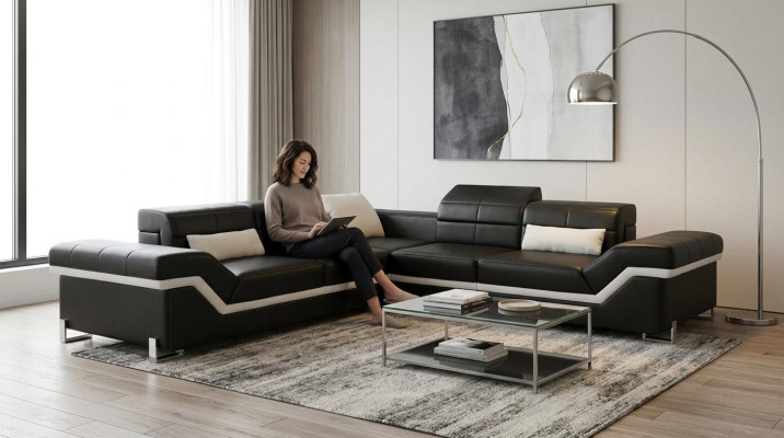 SOFÁ DE CUERO XXL SOFÁ DE DISEÑO DE COUCH SOFÁ DE ESQUINA NUEVO CONJUNTO DE SOFÁ