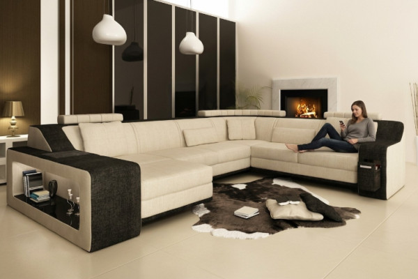 Moderno juego de muebles tapizados Esquinero de sofá Sofá en L Textil Sofás +USB