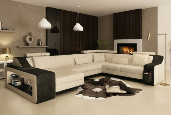 Moderno juego de muebles tapizados Esquinero de sofá Sofá en L Textil Sofás +USB