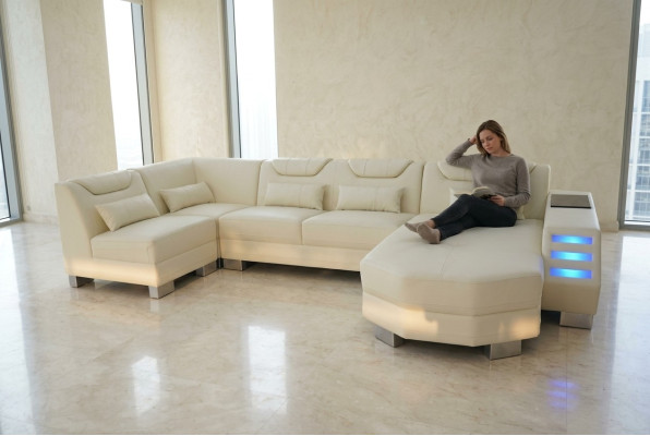 Sofá de diseñador con esquina USB, esquina de cuero, sofá tapizado de cuero, asiento tapizado de cuero nuevo.