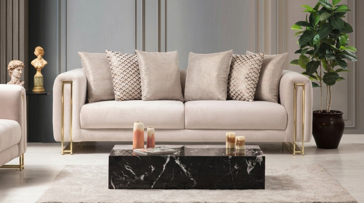 Diseño textil sofá blanco de 3 plazas elegante y moderno, acolchado, nuevo para salón.