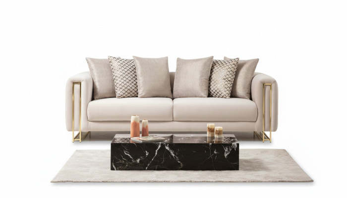 Diseño textil sofá blanco de 3 plazas elegante y moderno, acolchado, nuevo para salón.