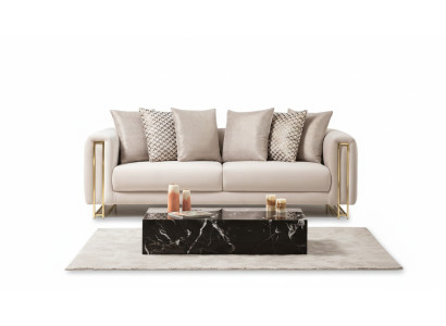 Diseño textil sofá blanco de 3 plazas elegante y moderno, acolchado, nuevo para salón.