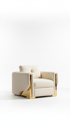 Diseño de sillón individual de tela para sala de estar Lounge de lujo en metal. Mueble de diseño de sofá.