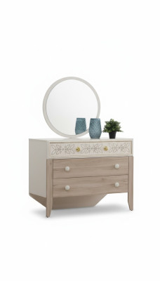 Set de tocador con espejo moderno de madera para dormitorio.