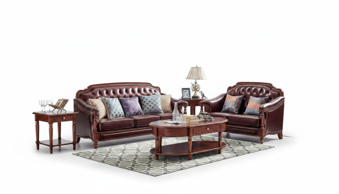 Sofá de lujo de 3 plazas + 2 plazas, sofá de cuero, conjunto de muebles tapizados.