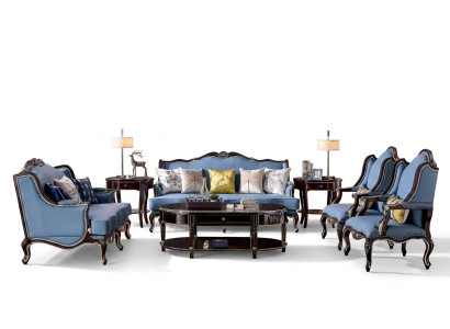 Conjunto de sofás clásicos Chesterfield de lujo 3+2+1+1 asientos azul y negro